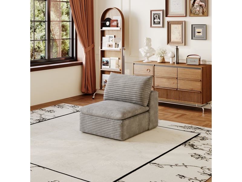 Canapé modulable gris en mousse sans cadre tissu coton doux confortable - Conforama E
