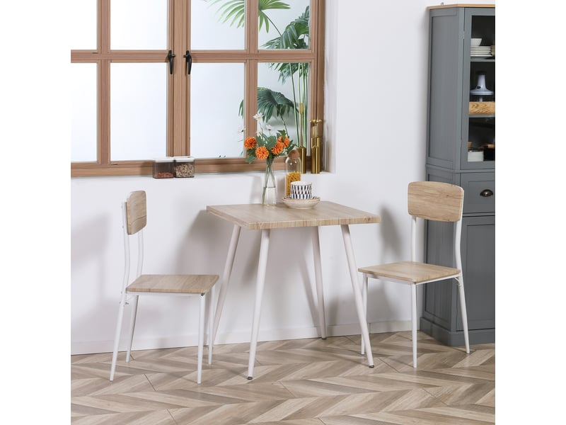  Ensemble table à manger carrée 3 pièces avec 2 chaises cuisine salle à manger plateau mdf châssis métal blanc  - Conforama C