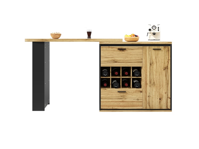  Table de bar extensible 138 à 220 x 39 x 105 cm avec rangements, décor bois  - Conforama A