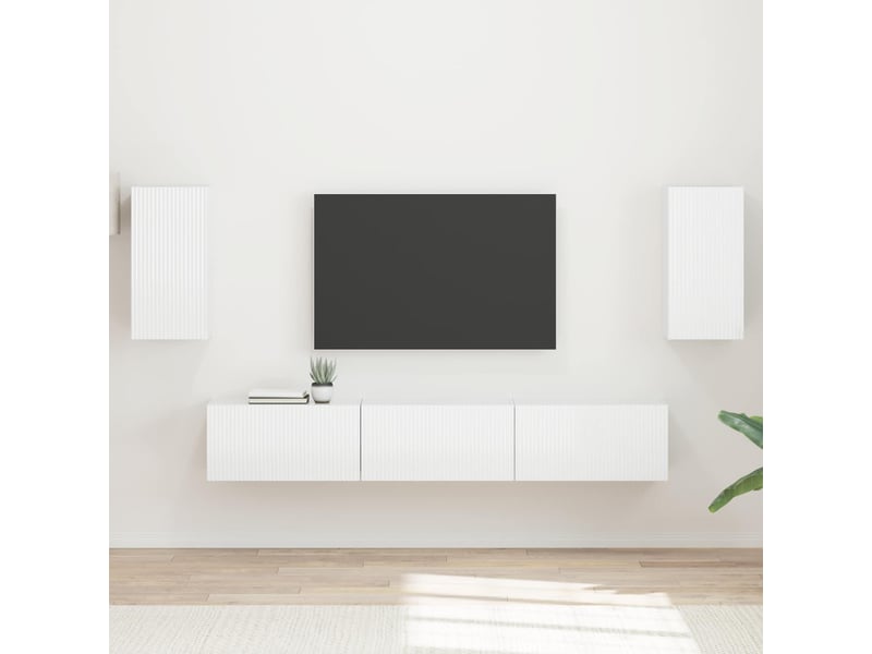  Ensemble meuble tv - banc tv - meuble de rangement 5 pcs blanc brillant bois d'ingénierie  - Conforama B