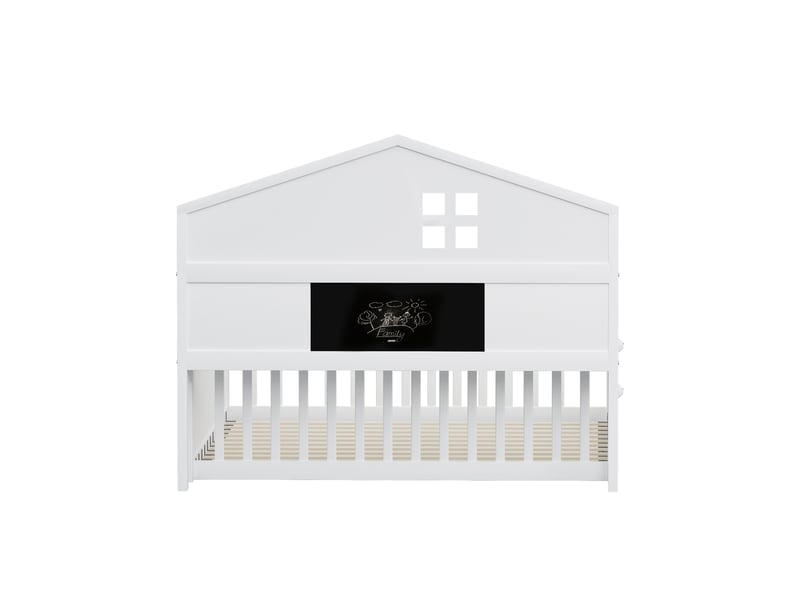  Lit enfant 140x200cm,lit avec rangement,lit au sol en bois massif avec étagères,clôture,petite porte et tableau noir derrière,blanc lit enfant blanc - Conforama E