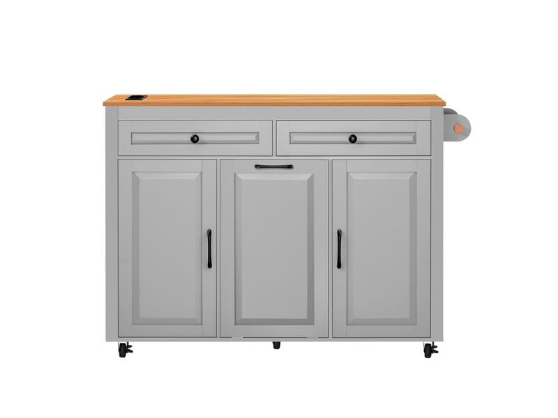  Îlot cuisine mobile 120x40-75x92 cm plan extensible 40-75 cm prises compartiment poubelle roulettes mdf gris  - Conforama A