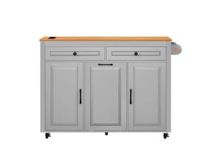 Îlot cuisine mobile 120x40-75x92 cm plan extensible 40-75 cm prises compartiment poubelle roulettes mdf gris
