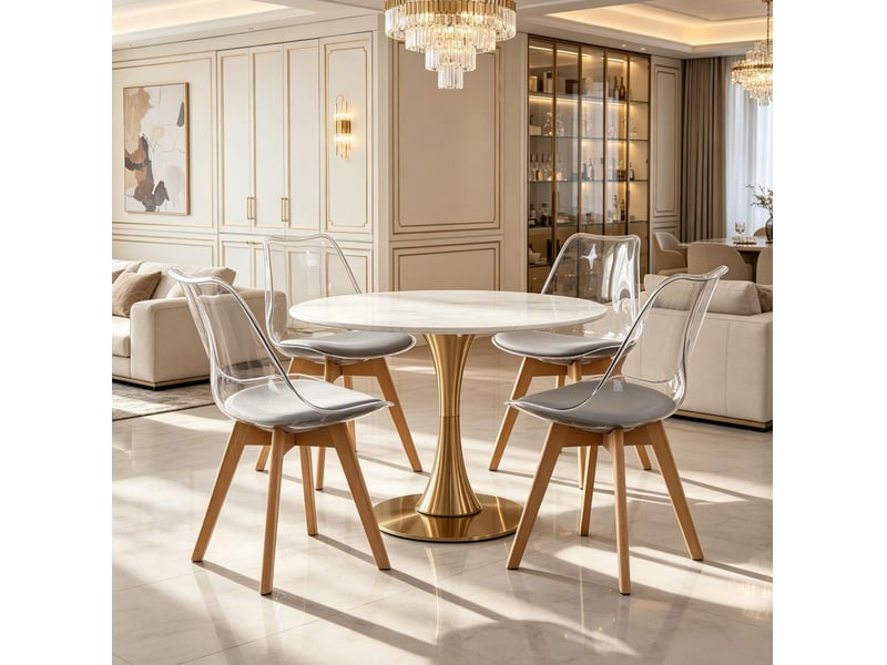  Lot de 4 chaises de salle à manger 42x42x83 cm – gris – assise en simili cuir et pieds en bois  - Conforama B