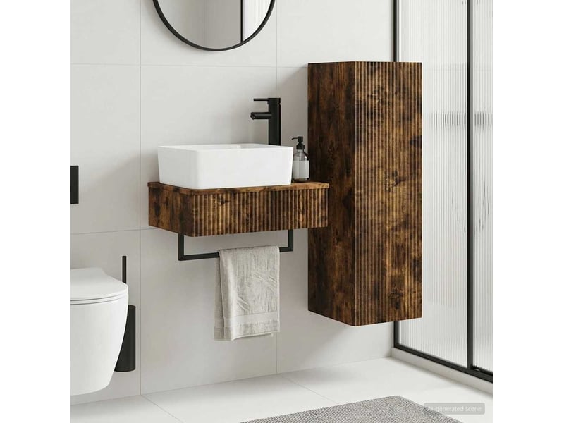  Ensemble de mobilier de salle de bain 2 pcs chêne fumé shl2730  - Conforama B