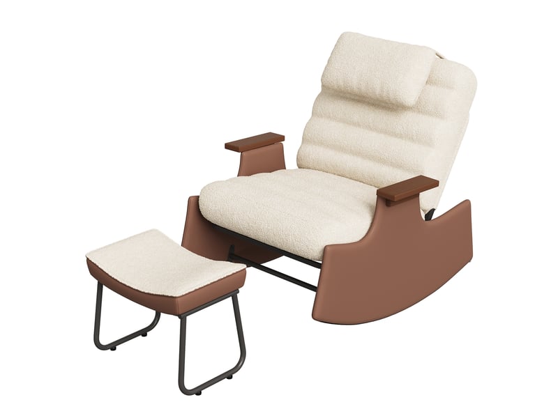  Fauteuil à bascule-rocking chair avec appui-tête - repose-pieds-scandinave -laine d'agneau -beige -61.5x51.5x81cm  - Conforama A