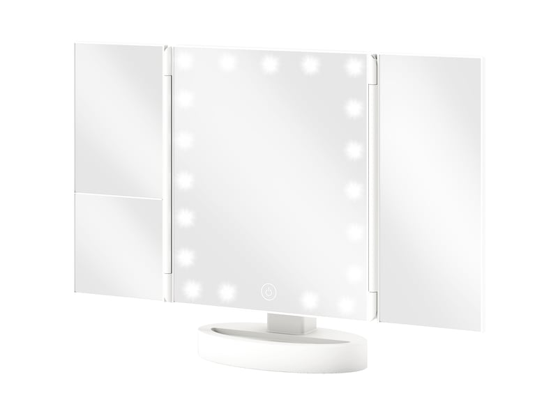  Miroir de maquillage avec éclairage, grossissement 1x2x3x, rotation libre à 180°, 21 led, interrupteur tactile, blanc  - Conforama B