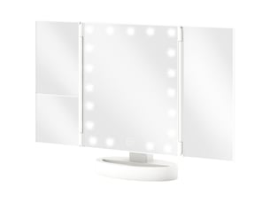 Miroir de maquillage avec éclairage, grossissement 1x2x3x, rotation libre à 180°, 21 led, interrupteur tactile, blanc