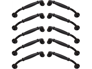 Lot de 10 poignées de porte d'armoire en alliage d'aluminium avec vis pour cuisine, chambre à coucher et meubles (noir, 128 mm)