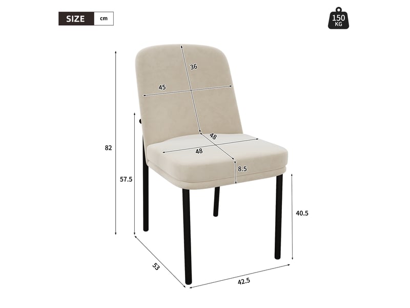  Lot de 6 chaises de salle à manger 42,5x53x82 cm velours beige et métal noir  - Conforama C