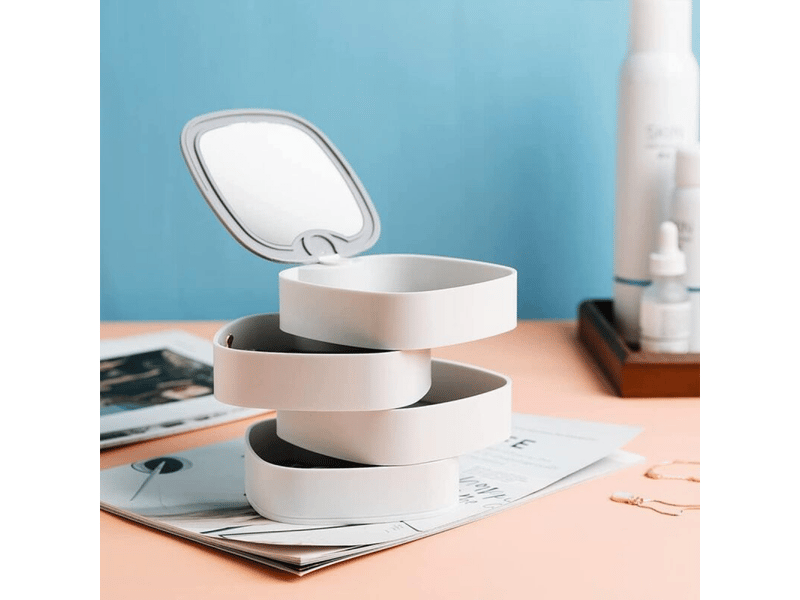  Boîte à bijoux, boîte à bijoux rotatif, boîte à bijoux avec miroir, boite a bijoux voyage blanc  - Conforama D