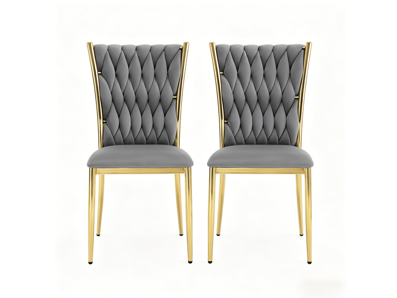  Lot de 2 chaises de salle à manger à dossier haut avec pieds réglables, en velours et métal gris foncé doré  - Conforama A