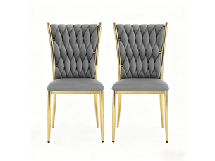 Lot de 2 chaises de salle à manger à dossier haut avec pieds réglables, en velours et métal gris foncé doré