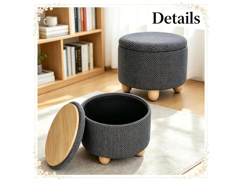  Pouf rond avec rangement, tabouret pratique, repose-pieds compact, siège chaussures  - Conforama B