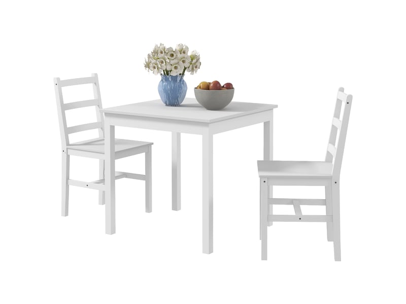  Ensemble de salle à manger 3 pièces, coin salon, table et chaises, bois massif, blanc  - Conforama B