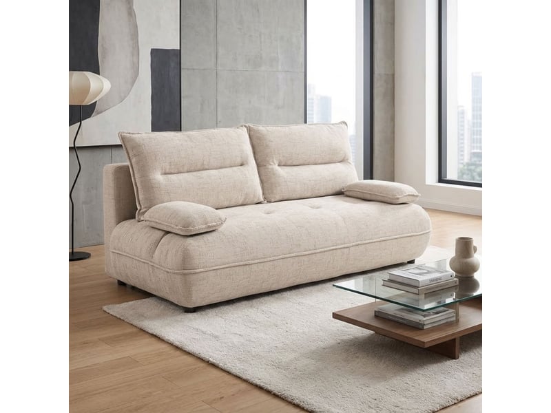  Canapé droit convertible 3p tissu beige accoudoirs amovibles – ramona  - Conforama B