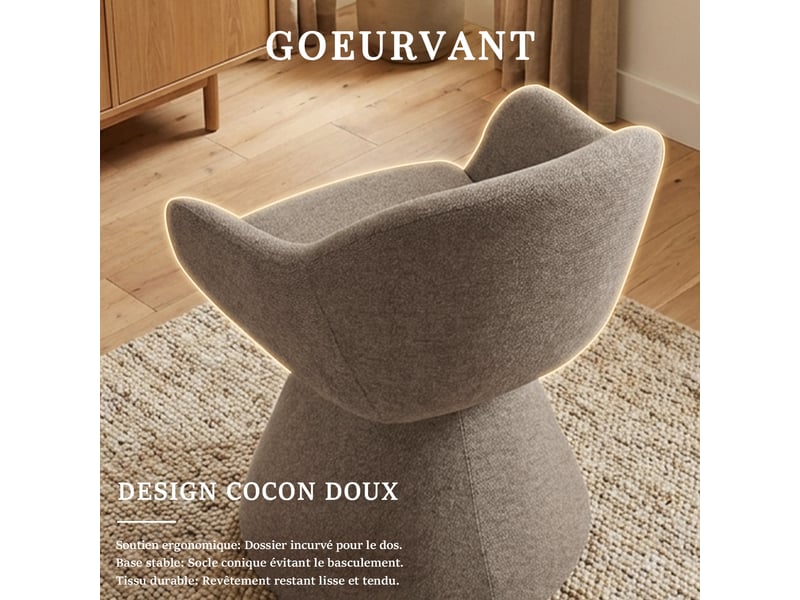  Chaise de salle à manger pivotante 360° design cocon – goeurvant, tissu effet lin, rembourré, sable  - Conforama R