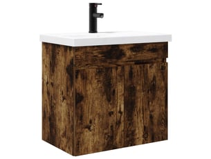 Meuble de rangement salle de bain avec robinet chêne fumé shl1166