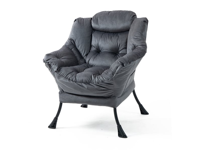 Fauteuil relax gris foncé à structure métal avec poche latérale et soutien de la nuque pour vos moments détente  - Conforama A