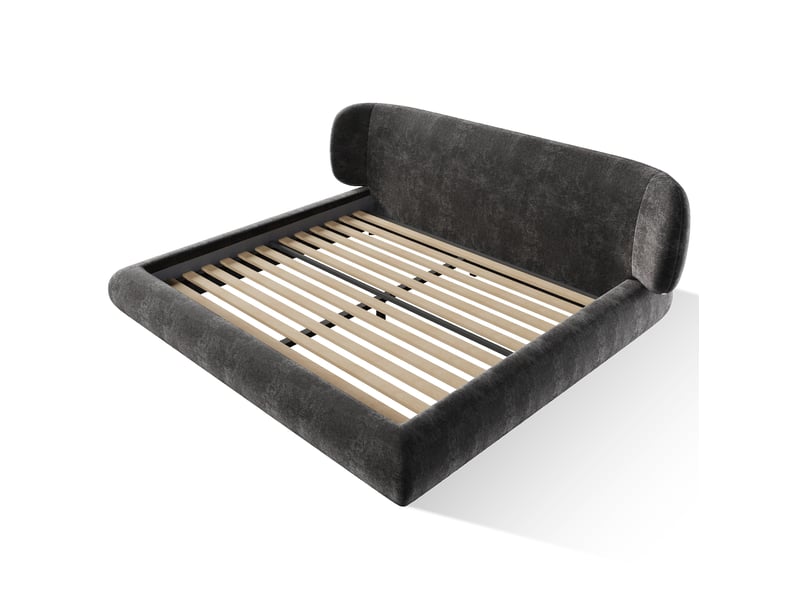  Lit double 140x190 cm avec tête de lit et sommier à lattes, lit adullte en chenille gris, sans matelas  - Conforama E