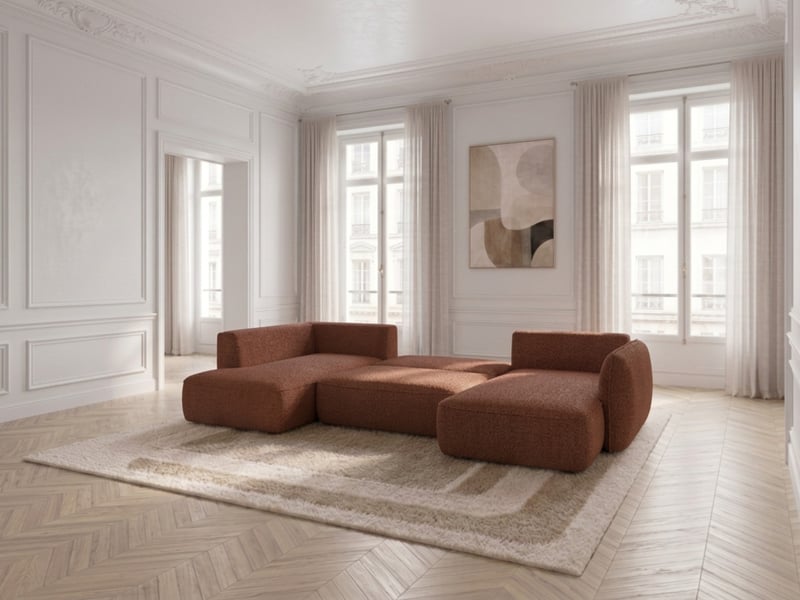  Bobochic canapé d'angle panoramique convertible esmee tissu chenille orange  angle droit ESMEE - Conforama D