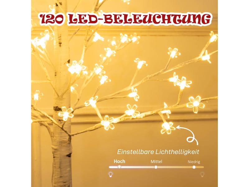  Cerisier en fleurs artificiel lumineux 120 led blanc chaud 21 x 21 x 150 cm  - Conforama D