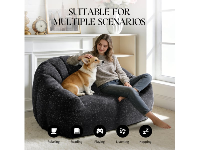  Fauteuil poire patte d’ours ciel étoilé 140x98x61 cm avec accoudoirs noir  - Conforama C