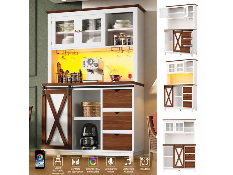  Meuble de cuisine avec tiroirs muvano, éclairage led, blanc, 104 × 40 × 180 cm  - Conforama D
