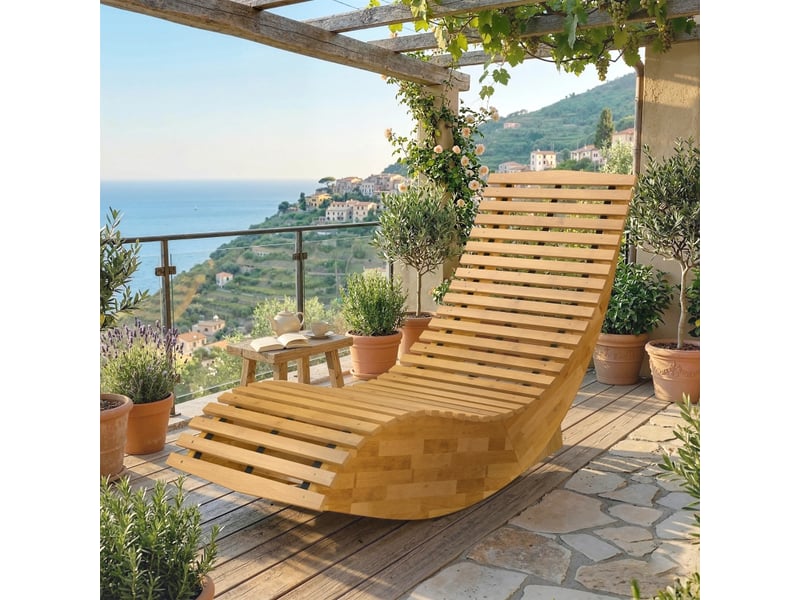  Chaise longue en bois d'acacia, pliable et ergonomique, avec un design à lattes en forme de s, 60 x 156 x 77 cm  - Conforama C