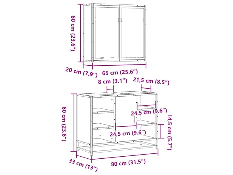 Ensemble de meubles de salle de bain 2 pcs chêne fumé cf63585 - Conforama E