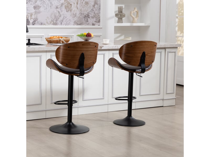  Lot de 2 tabourets de bar réglable 51 x 50 x 93-103,5 cm -  avec siège pivotant en cuir pu et métal - bois de noyer - noyer  - Conforama D