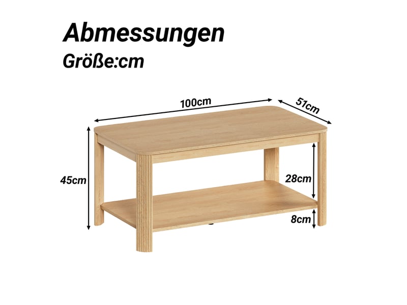  Table basse 100x51x45 cm avec deux niveaux, pour salon, meuble de salon, pratique, en panneau de particules, naturel  - Conforama C