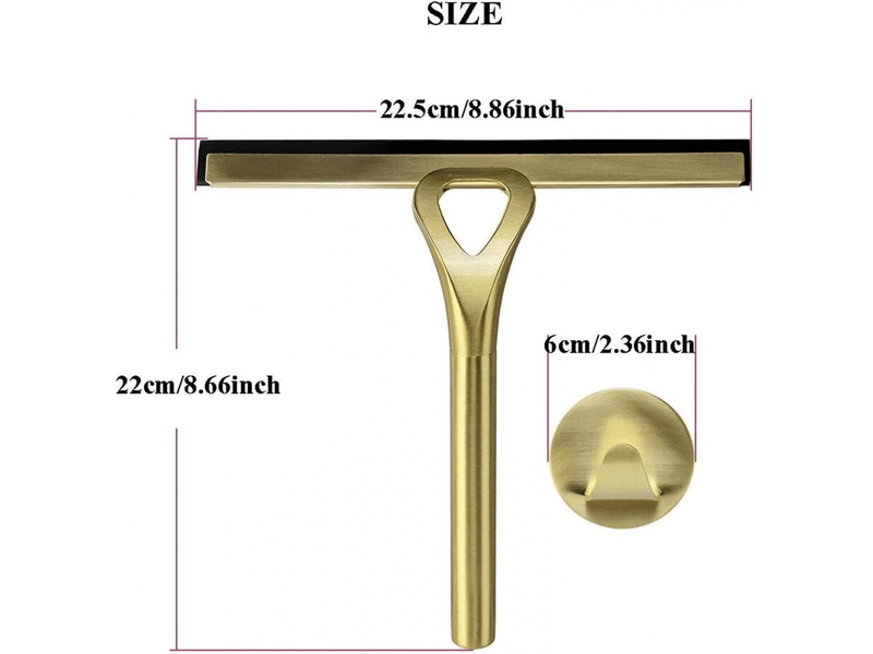  Grattoir de douche doré, 22,5 cm, sans traces, crochet à ventouse, pour miroirs, sols, vitres et tables  - Conforama B