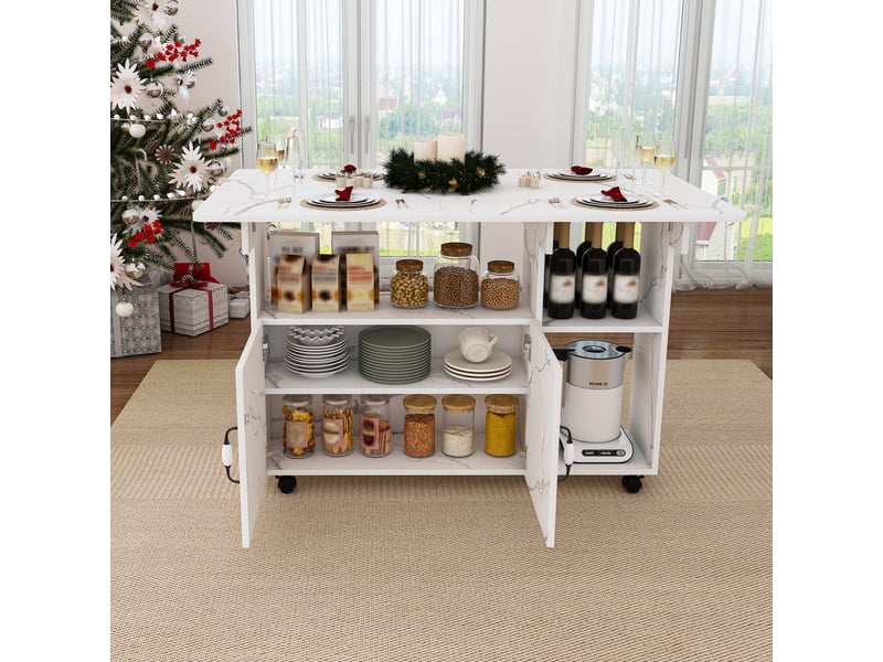  Table à manger pliante mobile,110x70x80 cm,avec rangement,mdf,blanc effet marbre  - Conforama B