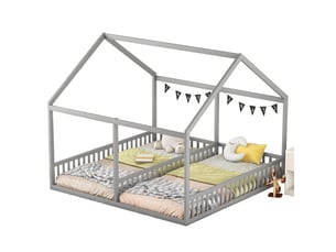 Lit cabane 90x200 cm <strong>MERAX</strong>  <strong>lit enfant gris</strong> coloris gris