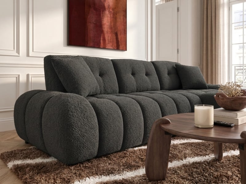  Bobochic canapé d'angle avec dossier avance recule apollon en tissu bouclette gris foncé  angle droit APOLLON - Conforama C