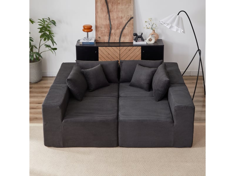 Canapé d'angle modulable 264 cm – velours côtelé beige, 4 pièces, mousse confortable – grand salon - Conforama R