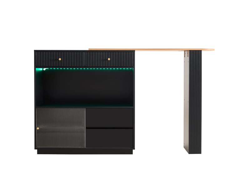  Table de bar extensible noire, pivotante à 360°, rangement et led multicolore  - Conforama A