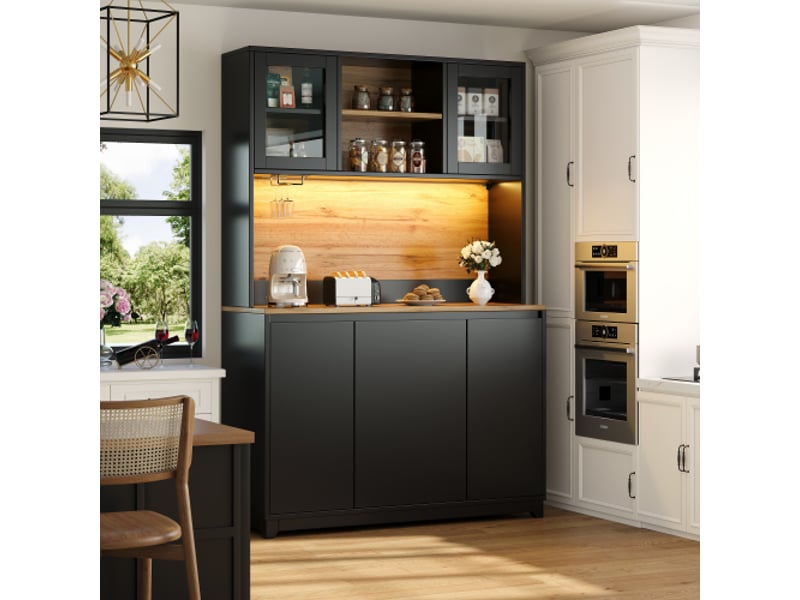 Armoires de cuisine 120x40x180 cm - tables hautes, buffets, portes en acrylique et led, noir - Conforama E