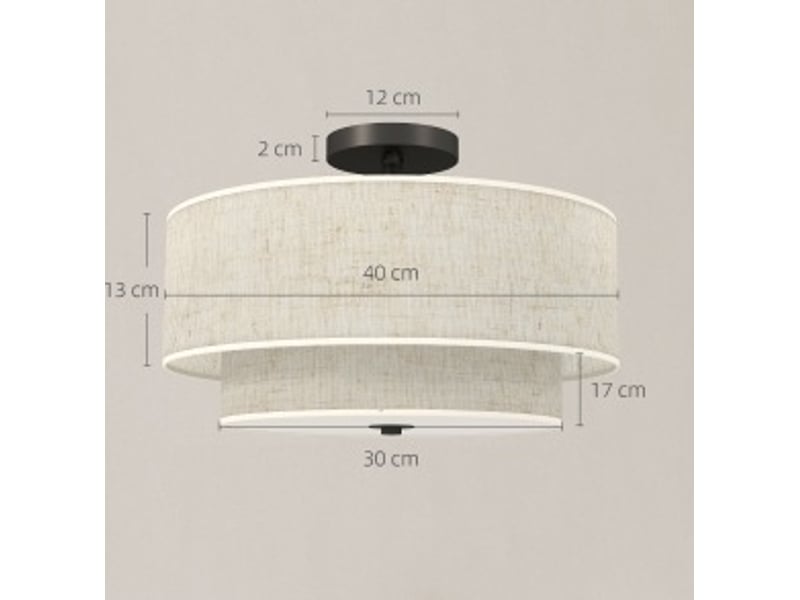  Suspension 40x40x26 cm à doubles abat-jour aspect lin métal blanc crème  - Conforama E