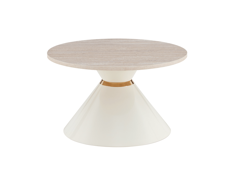  Lot de 2 tables basses gigognes, effet travertin, base métal crème et dorée, gain de place  - Conforama D