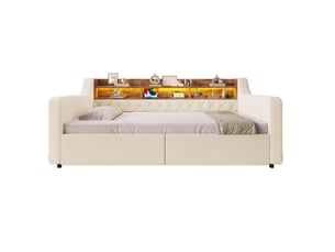 Lit avec rangement 90x190 cm coloris beige