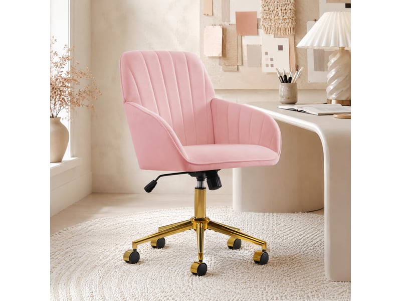  Chaise de bureau pivotante 360° à hauteur réglable - lpospi - dossier ergonomique, velours - rose  - Conforama B