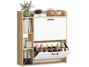 Meuble à chaussures 15 paires, armoire à chaussures moderne avec 2 tiroirs rabattables, 83x24x90,5cm, effet bois naturel