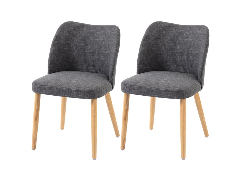  Pack de 2 chaises de cuisine nordiques avec revêtement en lin dossier courbé assise rembourrée pieds en bois gris clair  - Conforama E