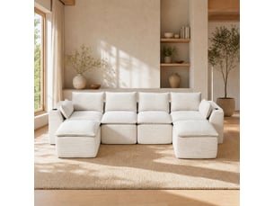 Canapé d'angle compressé panoramique fixe <strong>MAISENTIEL</strong> <strong></strong> 4 places Velours côtelé Beige