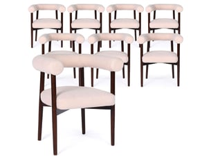 Lot de 8 chaises style scandinave chic bringo bois foncé et tissu bouclette beige