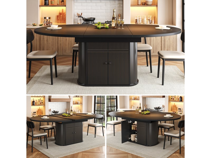  Table de salle à manger extensible 118-158x118x76,5 cm pour 4 à 6 personnes avec rangement, gain de place, table de cuisine - noir  - Conforama D
