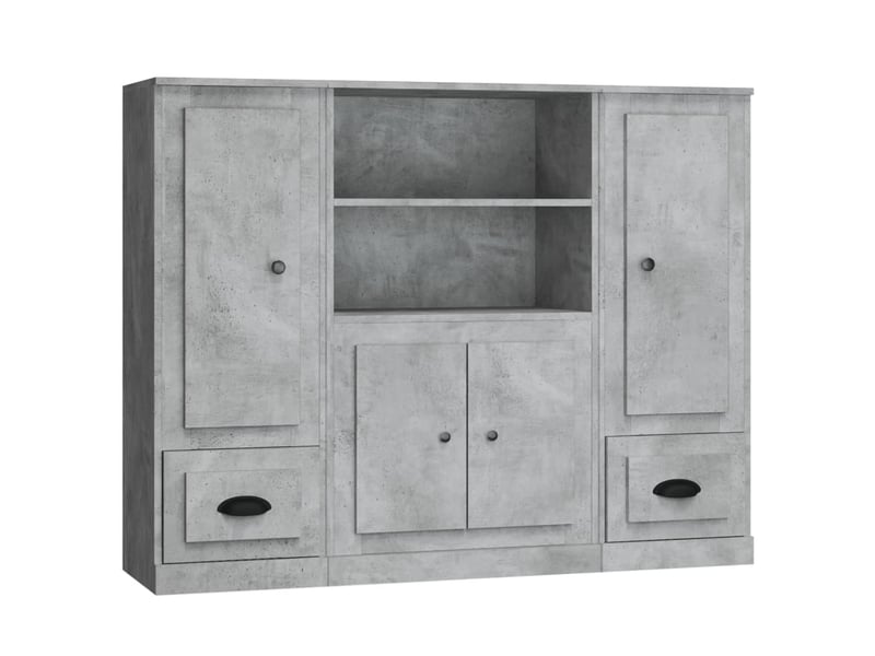  Buffets 3 pcs - bahut - meuble de rangement gris béton bois d'ingénierie  - Conforama A