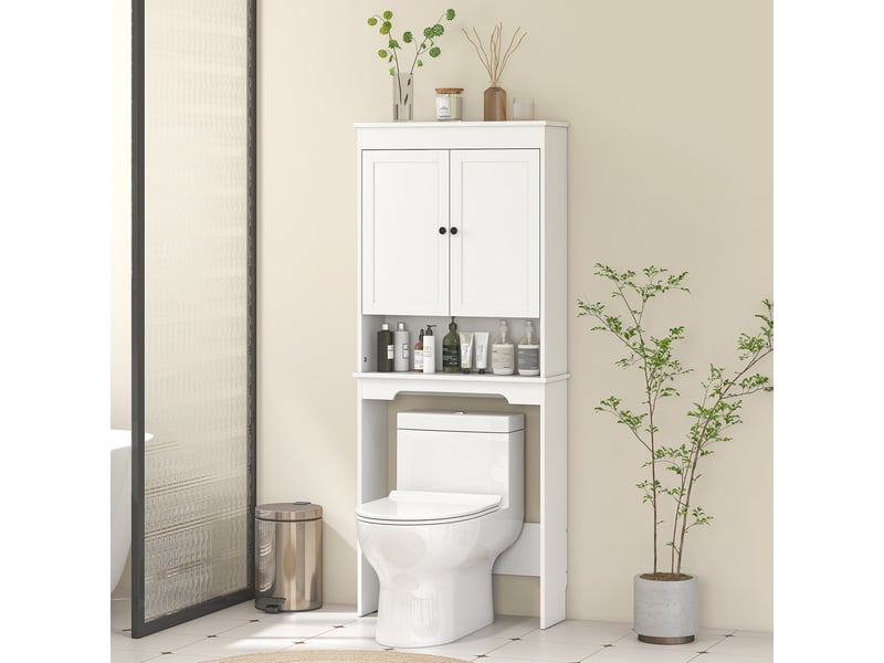  Meuble dessus wc blanc, rangement fermé et étagère ouverte, 65 x 22 x 161 cm  - Conforama D